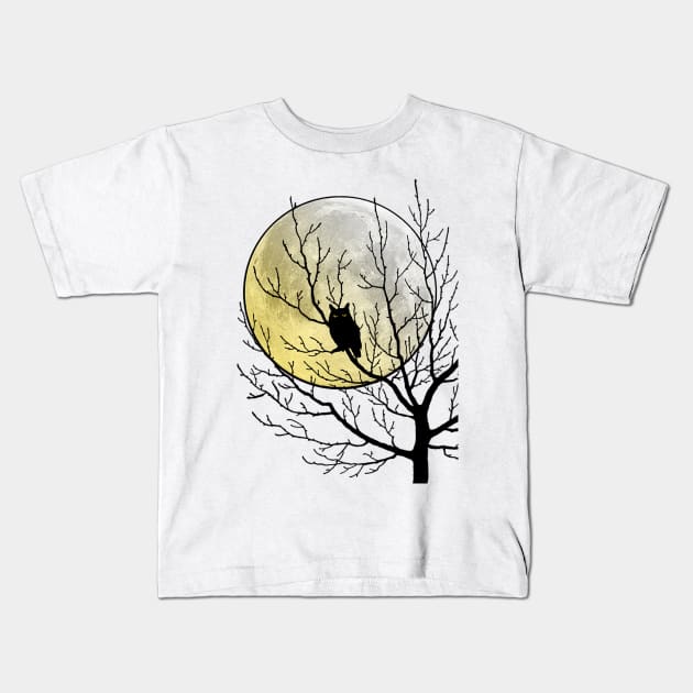 halloween owl in a tree Kids T-Shirt by ysmnlettering